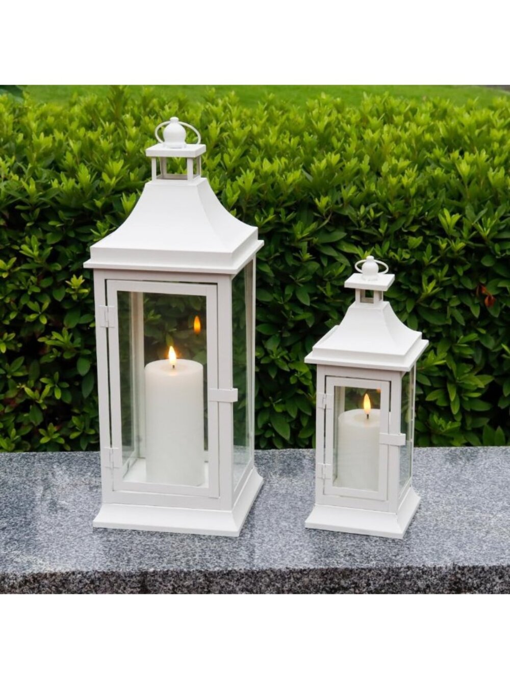 Set of 2 Vintage Outdoor Candle Lanterns - Tall Metal Holders for Garden